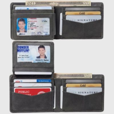 Mens Genuine Leather RFID Safe Bifold Wallet Passcase 2 ID Windows