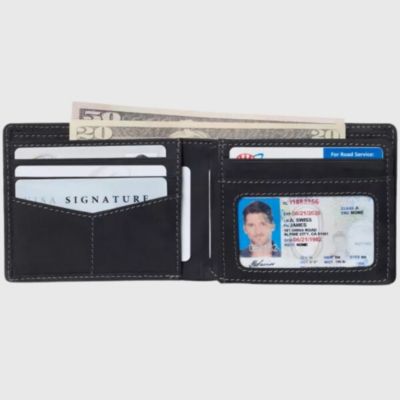 Mens Commuter RFID Bifold Wallet 2 ID Windows Divided Bill Section