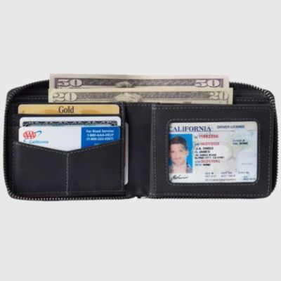 Unisex RFID Safe Zipper Wallet Genuine Leather Zip Around Bifold