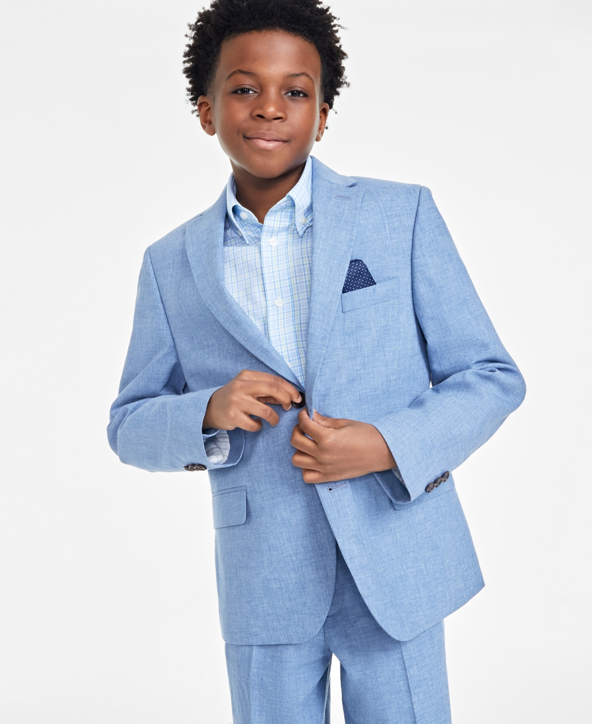 Shop Brooks Brothers Big Boys Classic Fit Linen Suit Jacket In Blue
