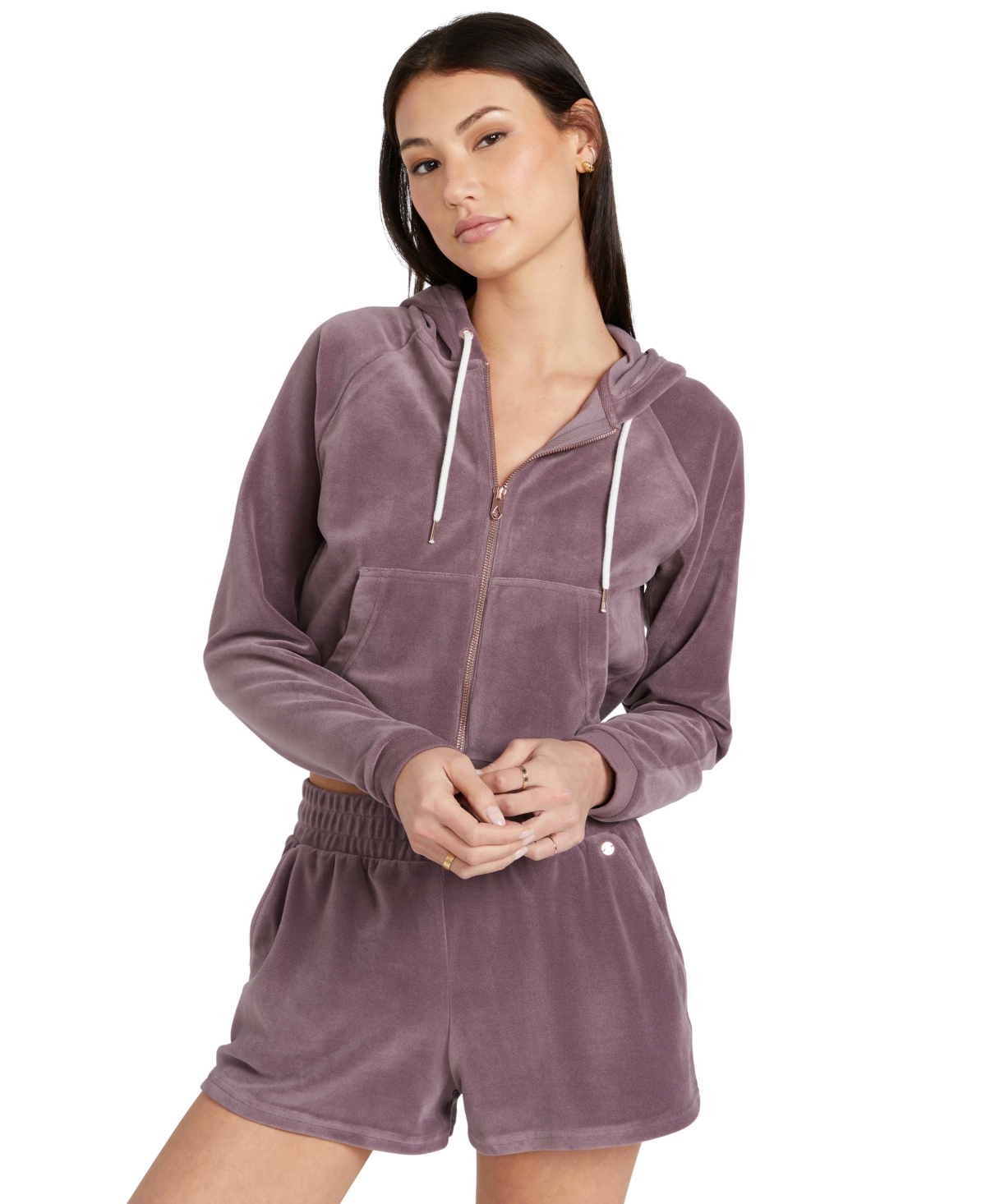 Shop Volcom Juniors' Lived In Lounge Velour Zip Hoodie In Acai