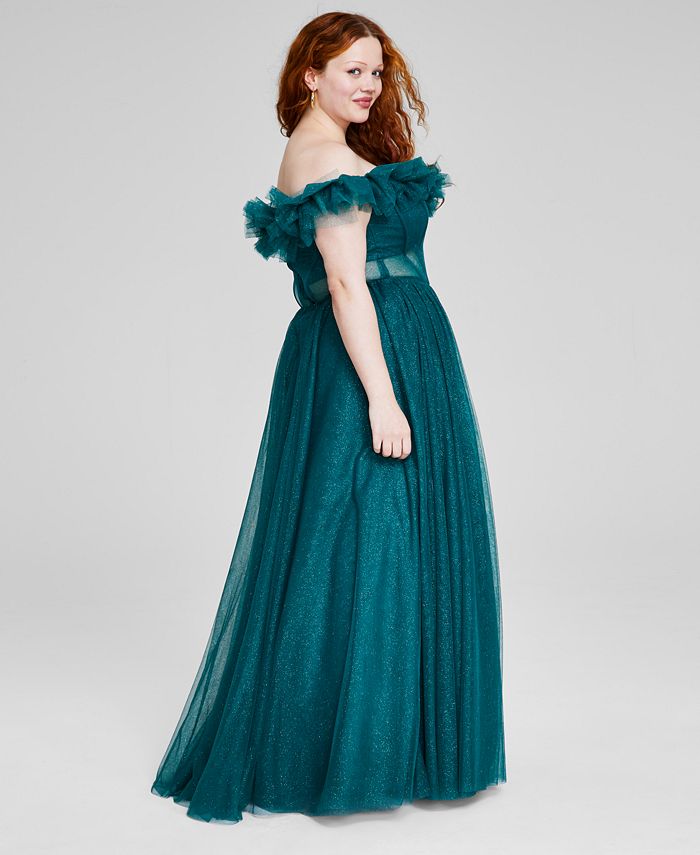 Off-the-shoulder Ruched Tulle A-line Dress Regency Plus Size