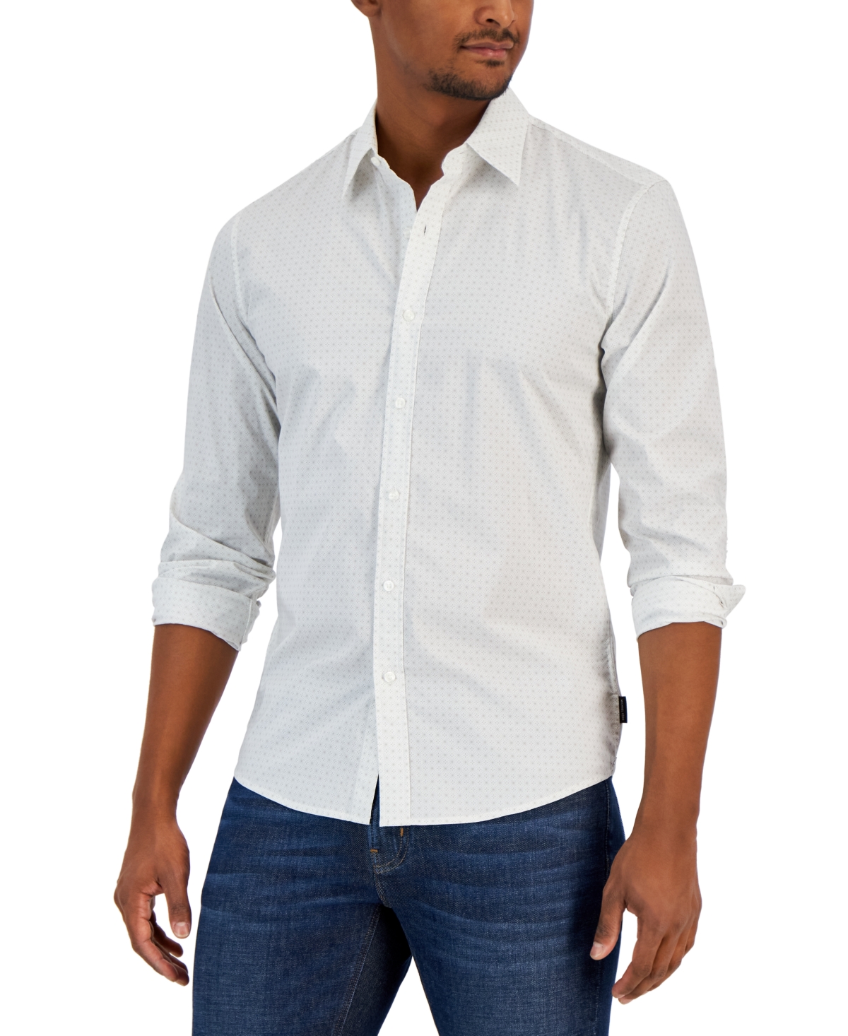 Michael Kors Men's Stretch Button-front Long Sleeve Foulard Shirt In White