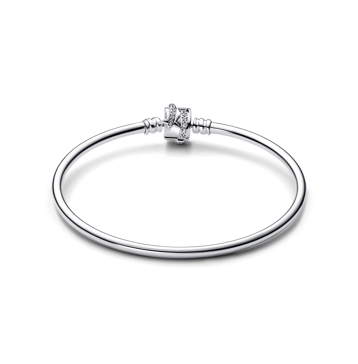 Pandora Moments Cubic Zirconia Sparkling Shooting Star Clasp Bangle Bracelet In Silver
