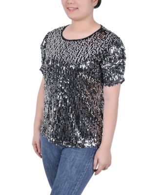 Petite Short Sleeve Sequined Top