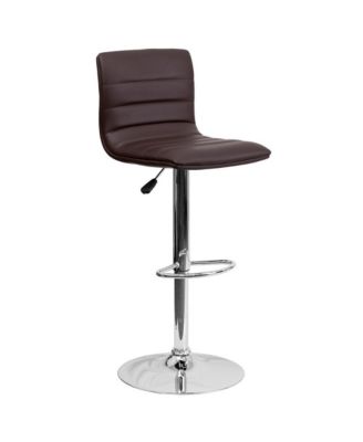 Coti Modern Channel Tufted Upholstered Height Adjustable Mid-Back Stool And Pedestal Base With Footrest
