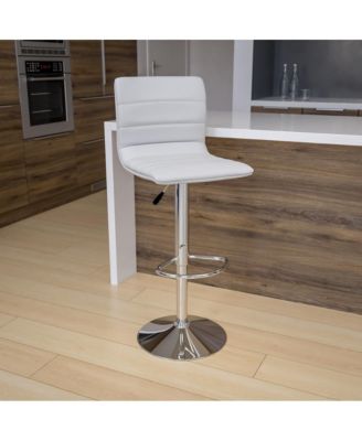 Coti Modern Channel Tufted Upholstered Height Adjustable Mid-Back Stool And Pedestal Base With Footrest