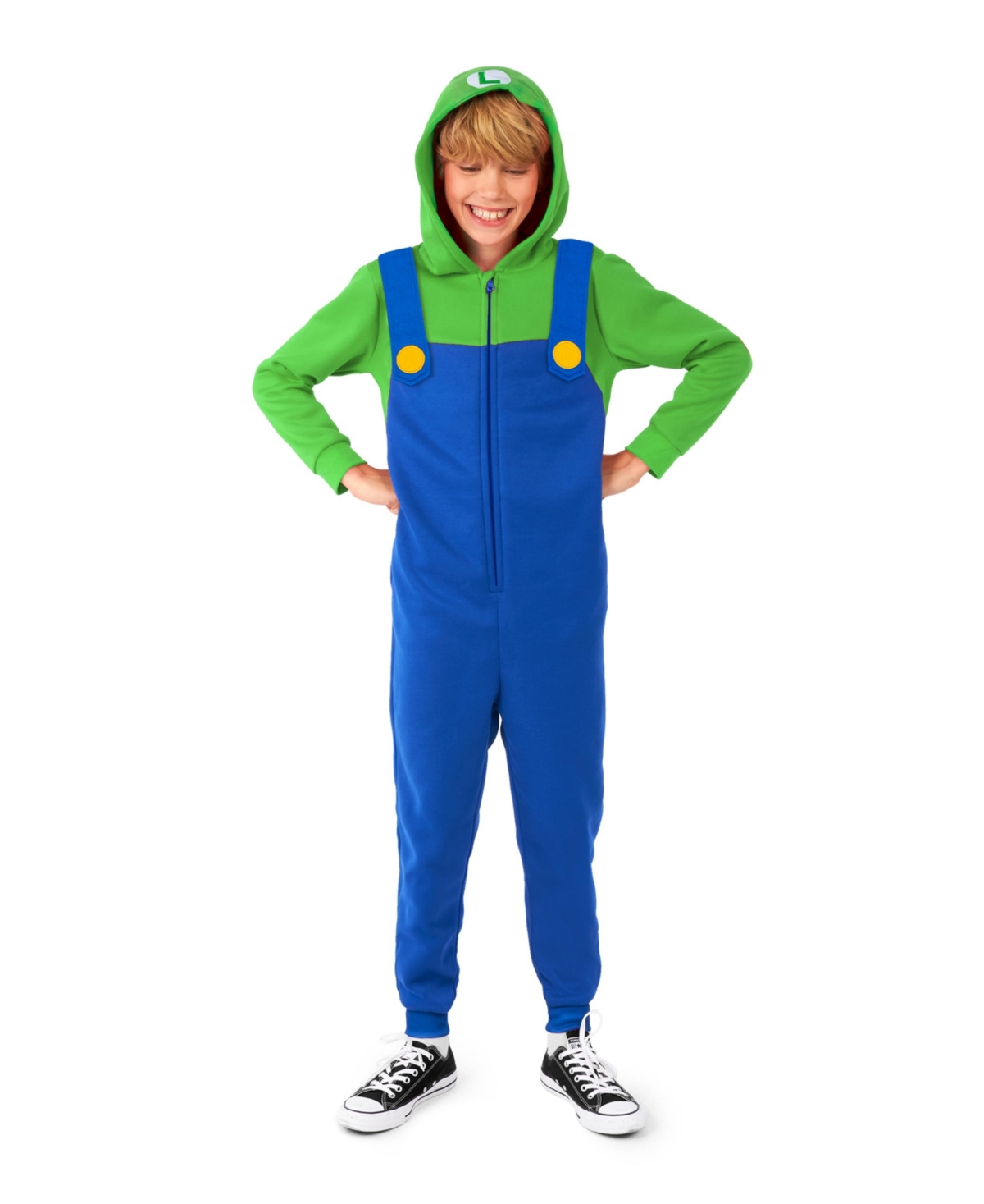 Shop Opposuits Little And Big Boys Luigi Zip Up Onesie Outfit In Green