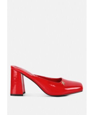 NEOPLAST Womens Patent PU Block Heeled Mules