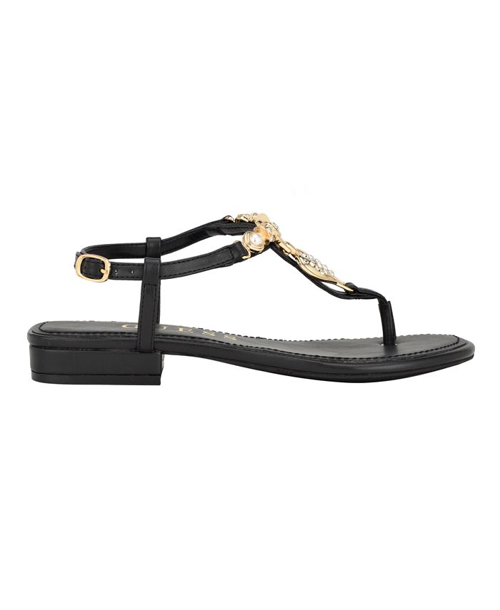 GUESS Women's Jiarella Flat T Strap Hardware Accent Sandals - Macy's
