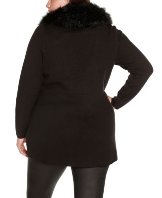 Black Label Plus Size Faux Fur Collar Cardigan
