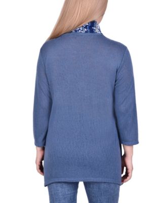 売れ筋商品|||ニューヨークコレクション カットソー トップス レディース Petite 3-Fer Cardigan with Tank and Scarf Top Navy Fuselinetrio NY Collection Petite 3-Fer Cardigan with Tank and Scarf Top