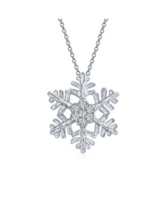 Holiday Party Snowflake Pendant Necklace & Earrings Set Clear CZ Sterling Silver