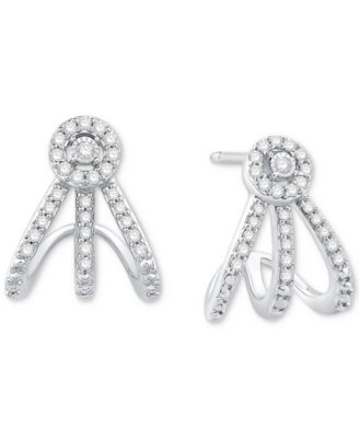 Macy's - Diamond Triple Row J-Hoop Earrings (1/5 ct. t.w.) in 10k White Gold