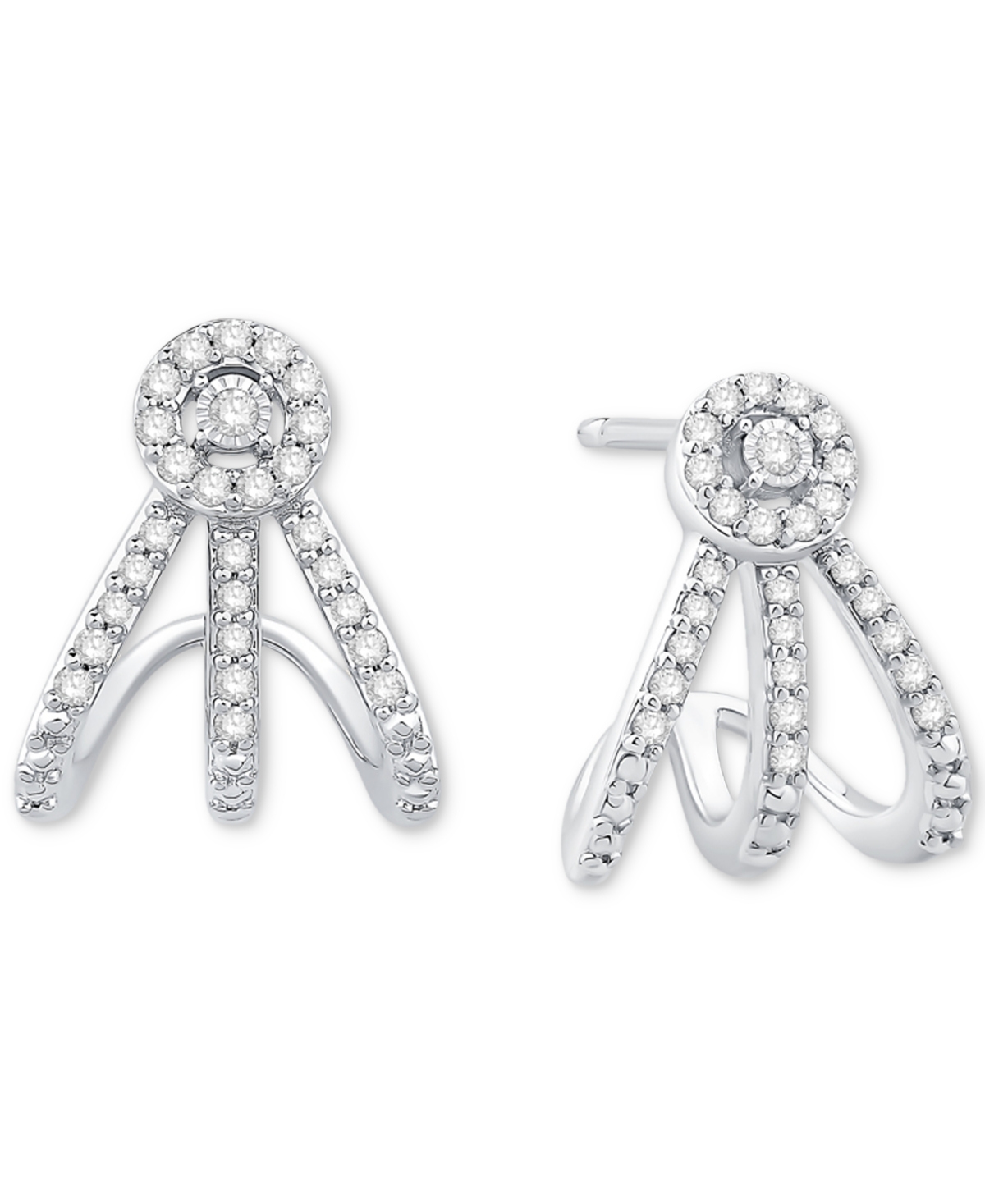 Macy's Diamond Triple Row J-hoop Earrings (1/5 Ct. T.w.) In 10k White Gold