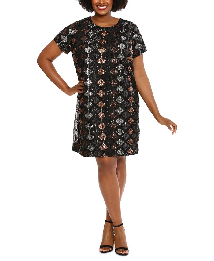 London Times Plus Size Short Sleeve A Line Sequin Dress Macy s