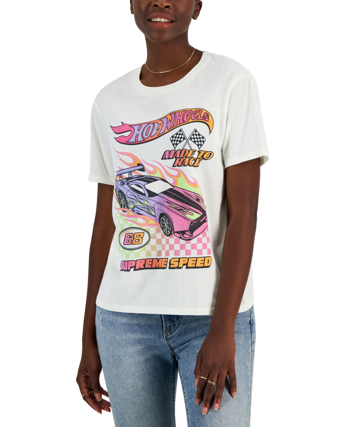Love Tribe Juniors' Hot Wheels Graphic Print T-shirt In Tofu