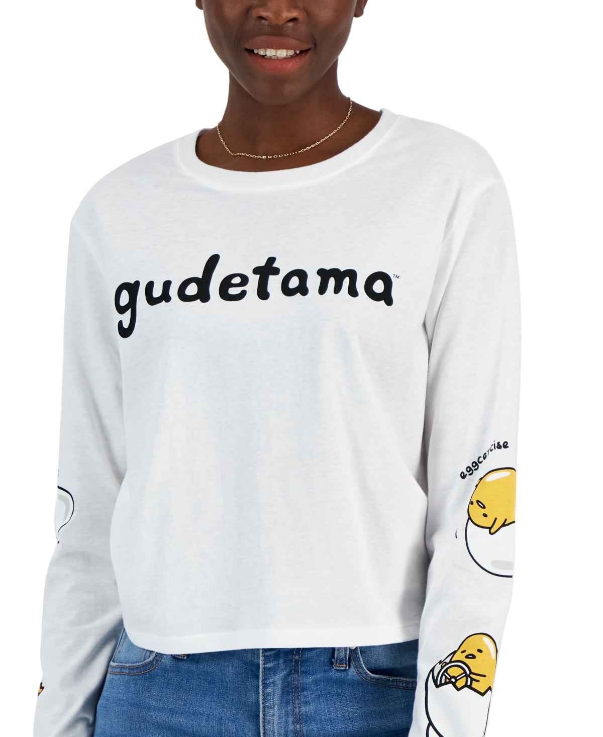Shop Love Tribe Juniors' Gudetama Graphic Print Long-sleeve T-shirt In White