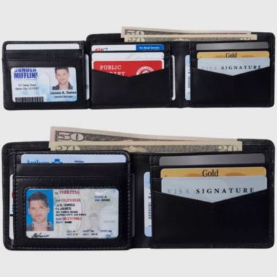 Men's Wallet for Men RFID Protected Leather Wallet Spencer Bifold Divided Bill Section Gift Box 2 ID Windows 14 Card Storage Pockets