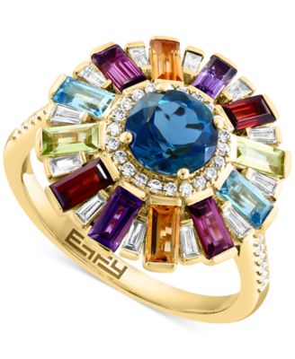 EFFY Collection - Multi-Gemstone (2-3/4 ct. t.w.) & Diamond (1/3 ct. t.w.) Sunburst Halo Statement Ring in 14k Gold