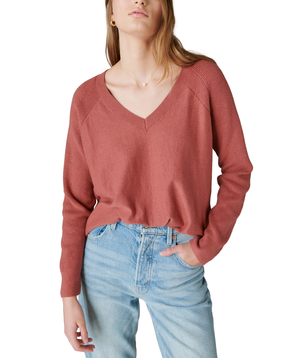 Lucky Brand Women's Cloud Soft V-neck Sweater In Apple Butter