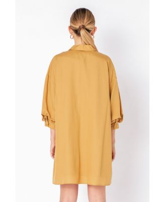 Women's Blouson Sleeve Belted Shirt Dress