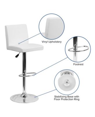 2 Pack Contemporary Vinyl Adjustable Height Barstool With Panel Back And Chrome Base