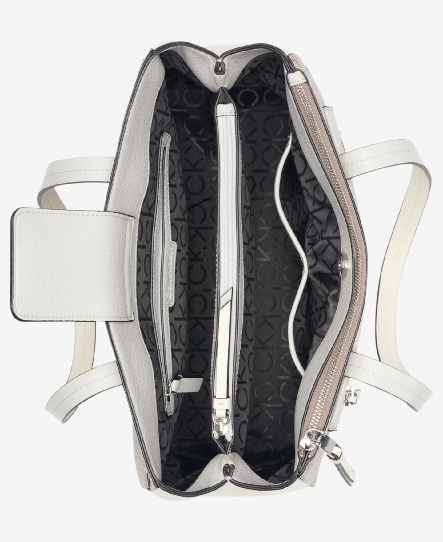 Женская сумка Calvin Klein Hadley Signature Colorblocked Triple Compartment Tote, цвет: Миндальный серо-коричневый / Белый — фото 4