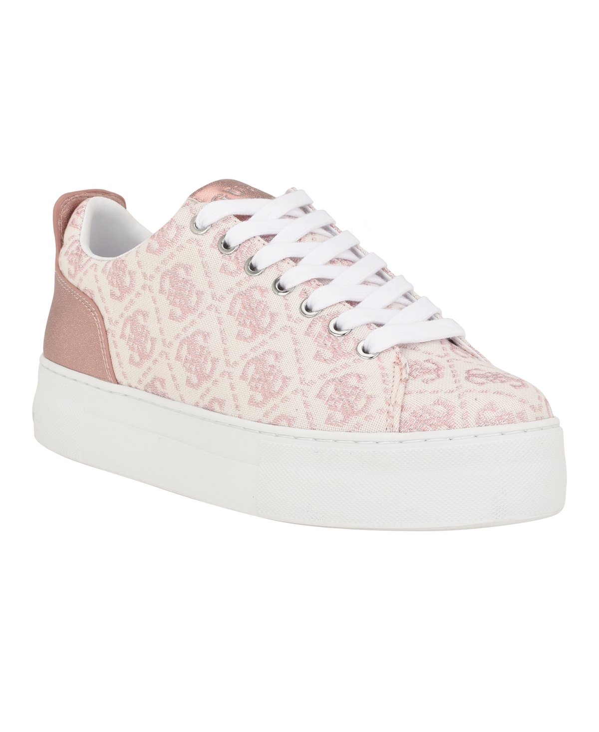 Guess Women's Giaa Platform Court Sneakers With Back Counter In Pink Logo Multi