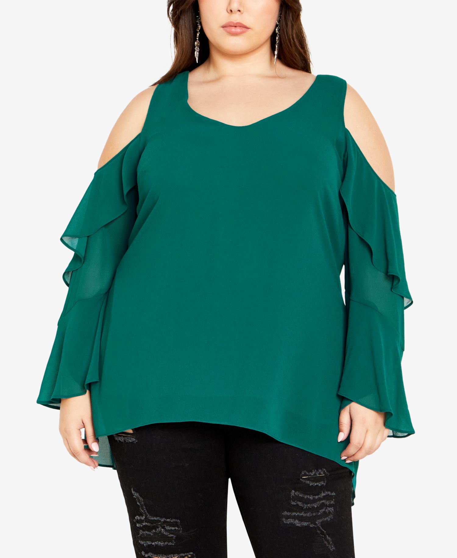 Women's Hi Lo Cold Shoulder Long Sleeve Top