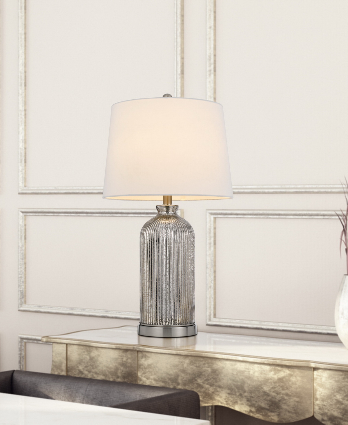 Cal Lighting 26" Height Glass Table Lamp Set In Antique Mirror