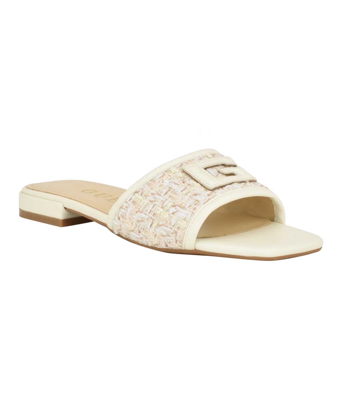 Shop Guess Women's Tampa Slide-on Sandals With Woven Logo Detail In Ivory