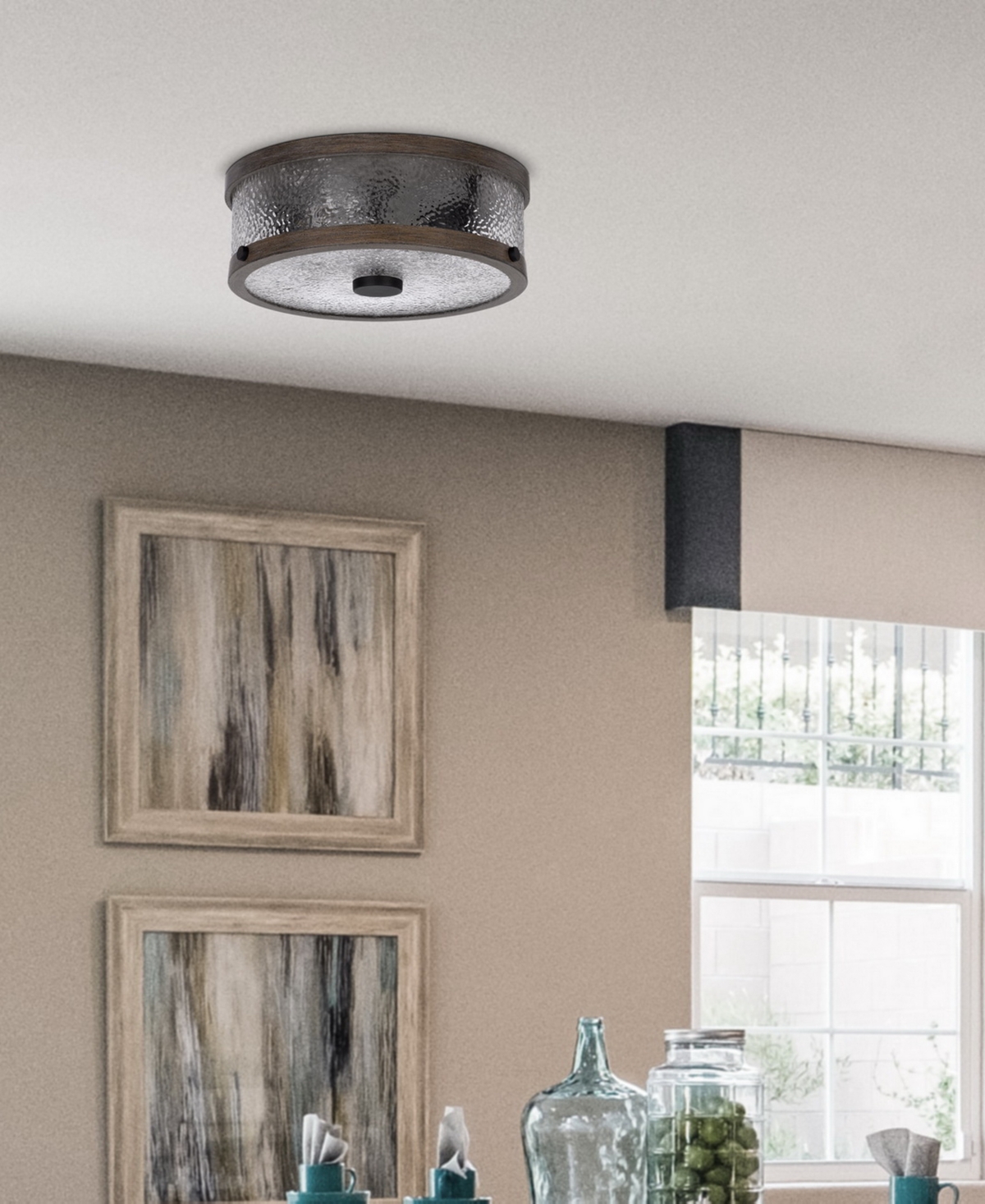 Cal Lighting Mateo 4.5" Height Metal And Glass Semi Flush Mount In Drifted Wood,pebbled Glass