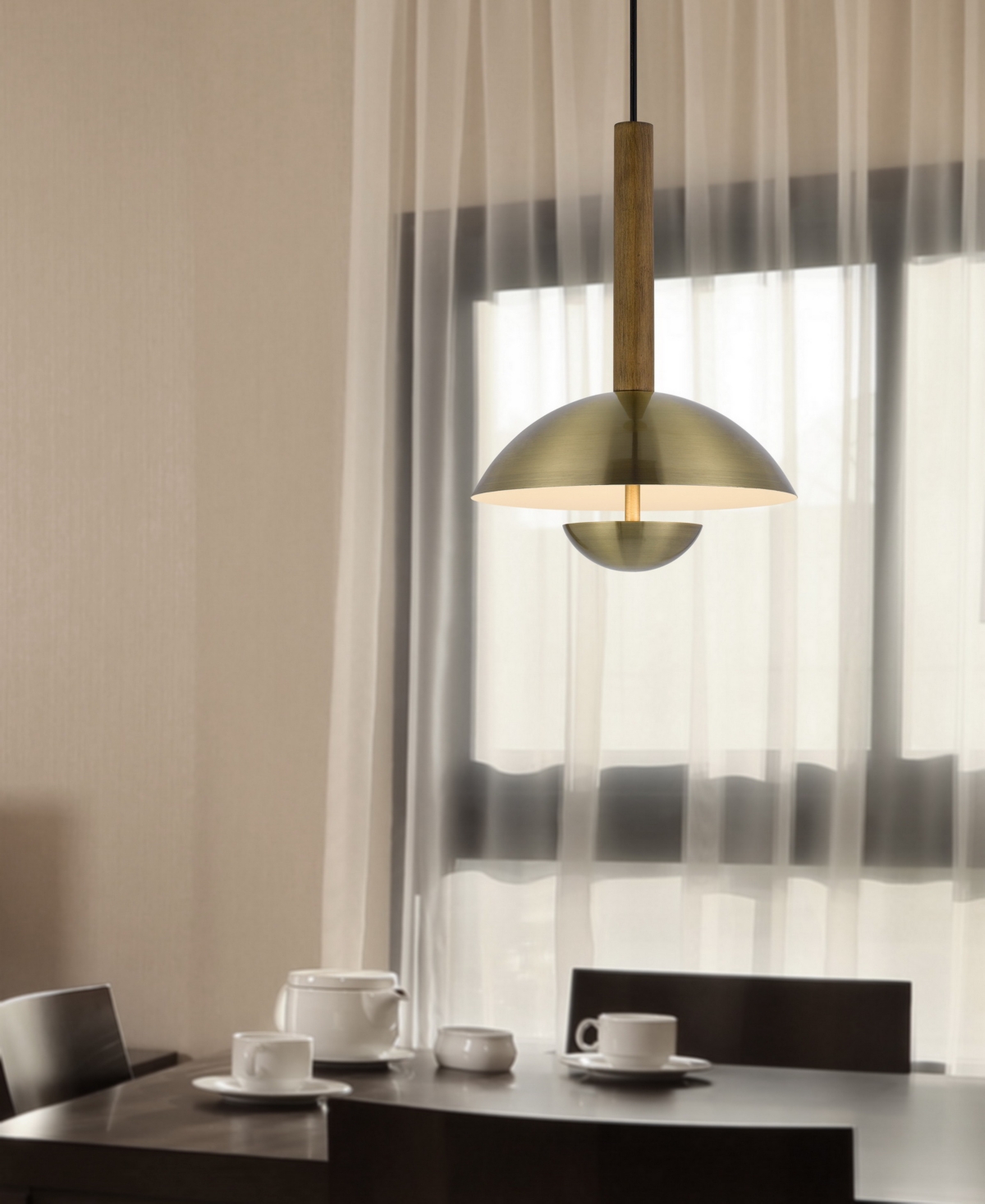 Cal Lighting Lakeland 16.5" Height Metal Pendant In Antique Brass,wood
