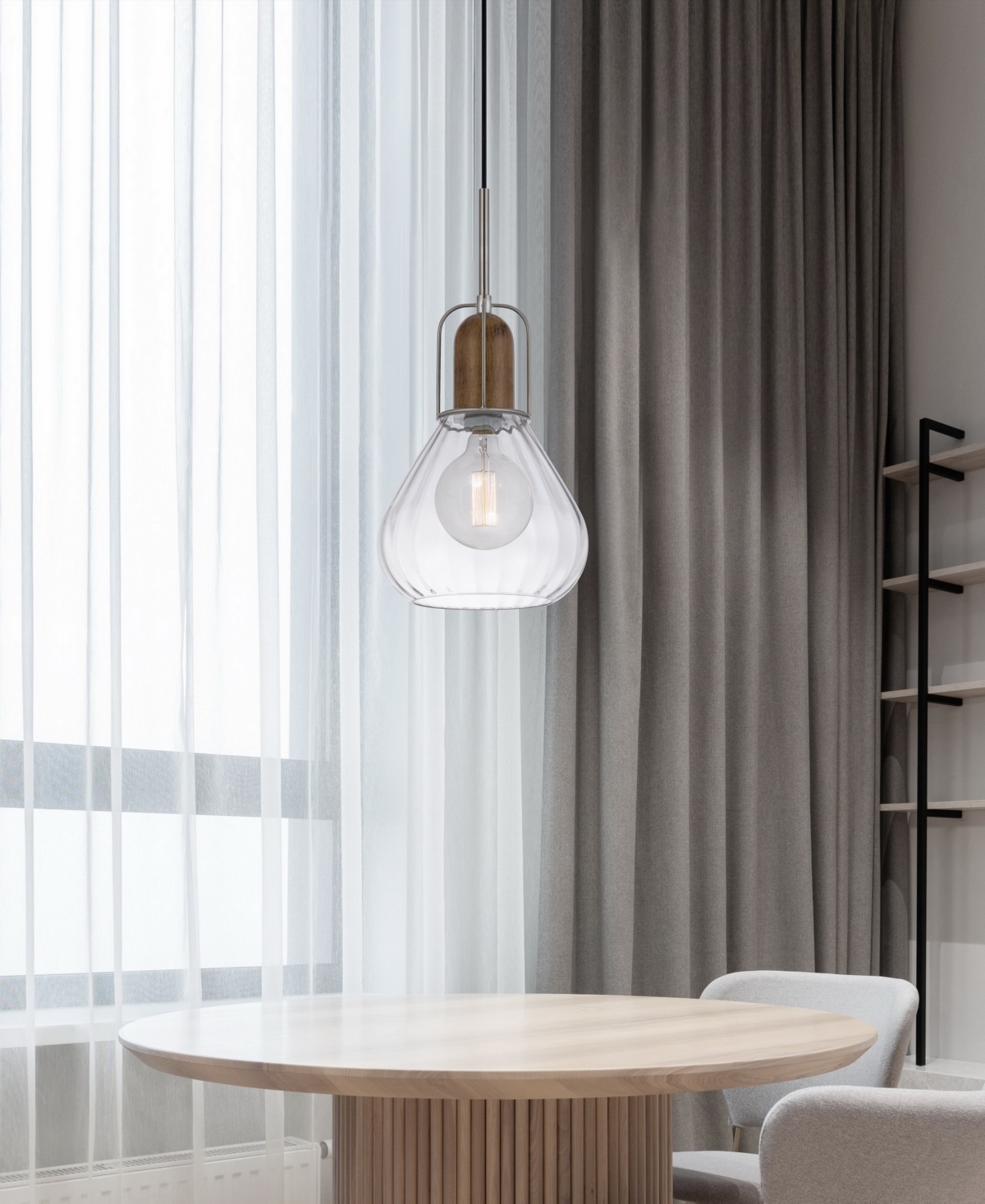Cal Lighting Rochelle 22" Height Metal And Wood Pendant In Brushed Steel,wood
