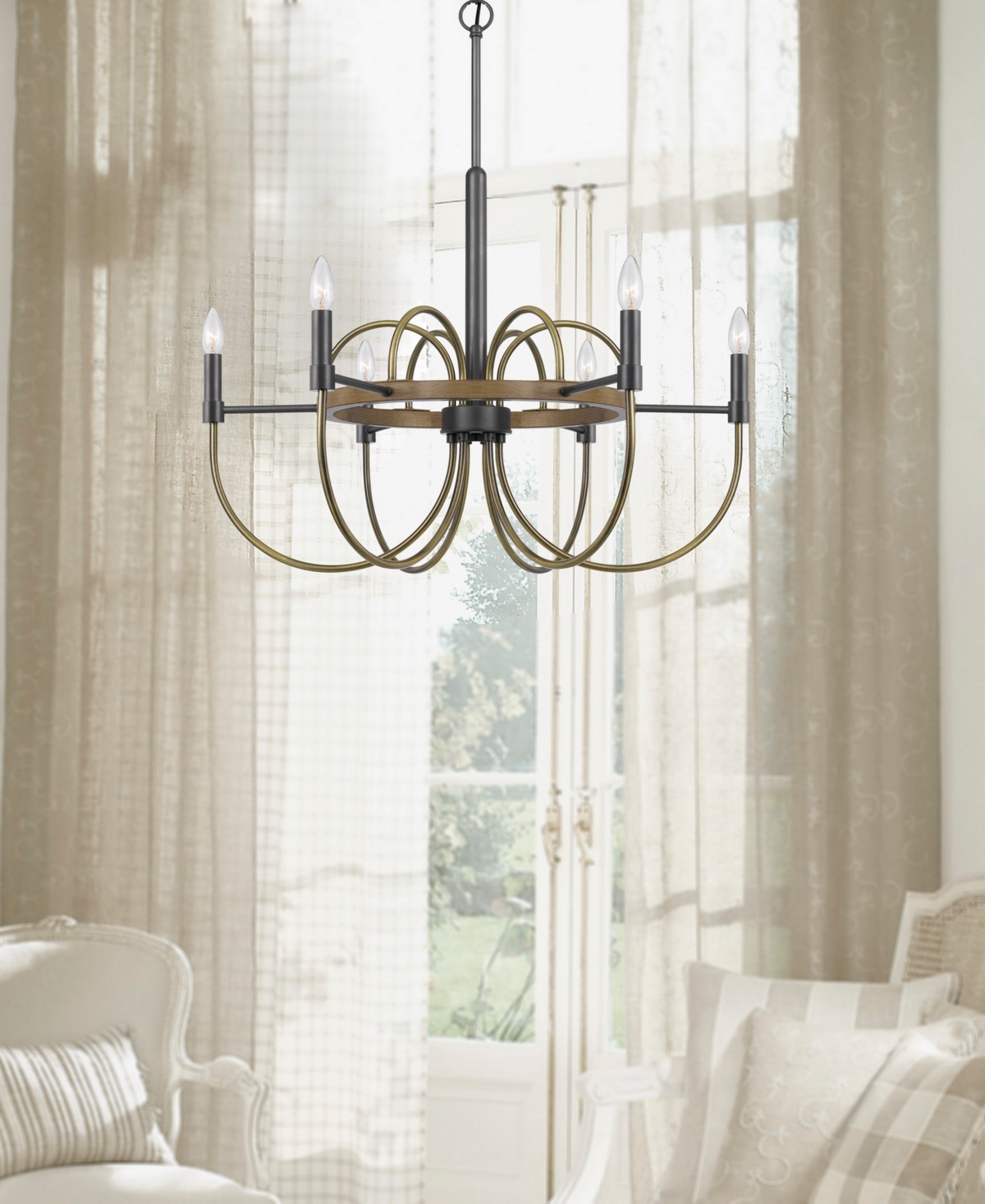 Cal Lighting Seagrove 6 Light 31" Height Metal Chandelier In Antique Brass,charcoal Gray,wood