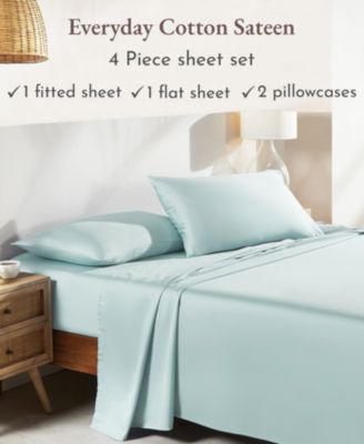 Soft 100% Cotton Sheets Set - Durable Sateen, Deep Pocket - Queen