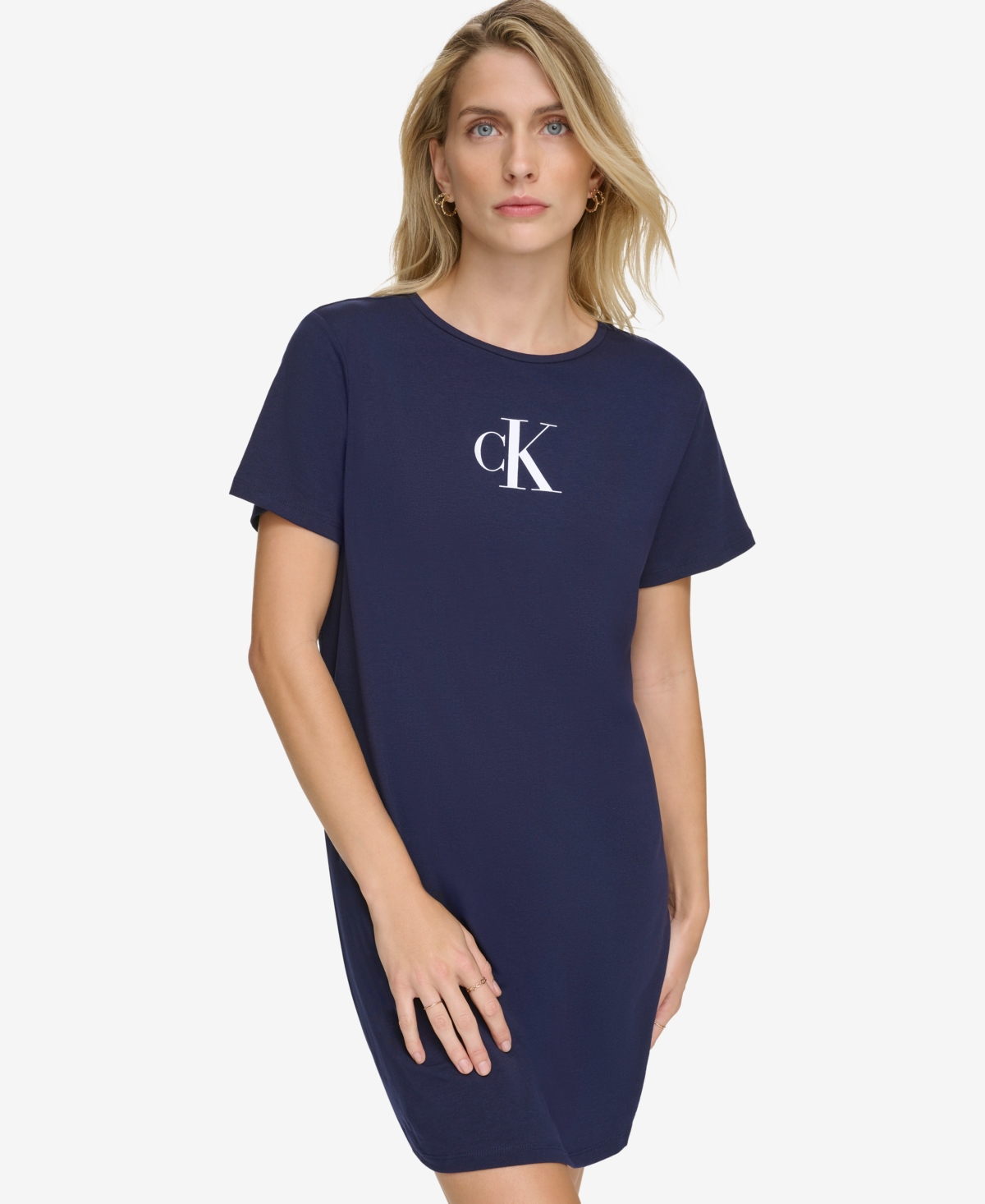 Shop Calvin Klein Women's Logo T-shirt Dress Swim Cover-up In Navy