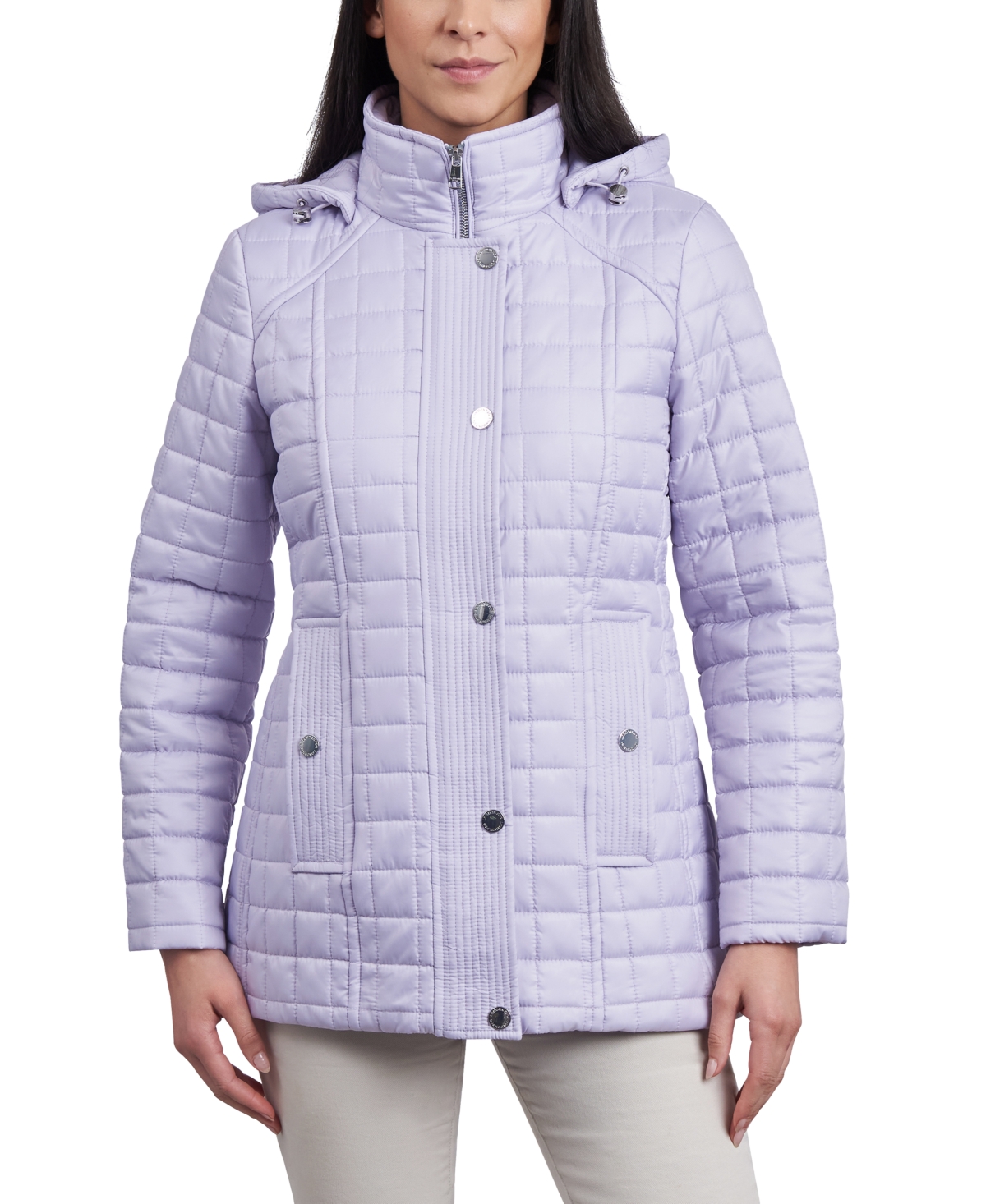 Women's Hooded Quilted Water-Resistant Coat - Lavender