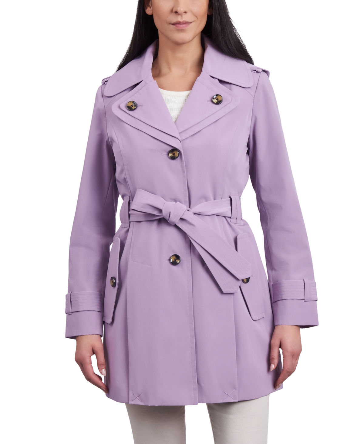 Shop London Fog Women's Petite Single-breasted Belted Trench Coat In Thistle