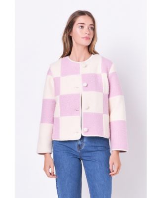 Women's Shearling Check Cardigan