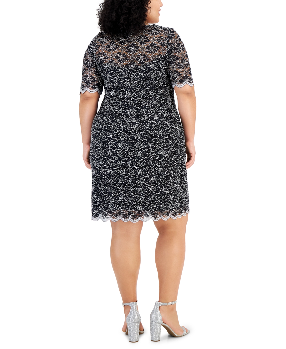 Shop Connected Plus Size Sweetheart-neck Lace Sheath Dress In Silver