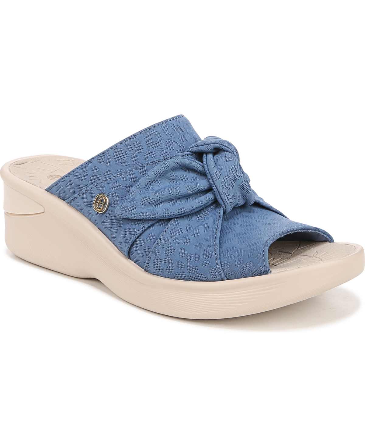 Premium Smile Washable Slide Wedge Sandals - Blue Fabric