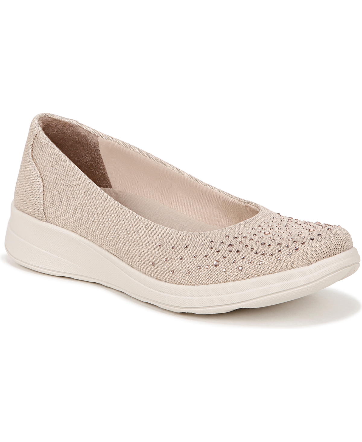 Golden Bright Washable Slip Ons - Beige Sparkle Knit Fabric