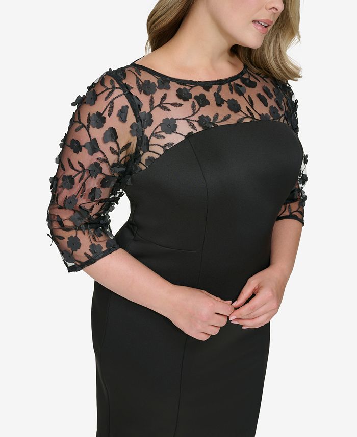 Eliza J Plus Size Floral Embellished Elbow Sleeve Sheath Dress