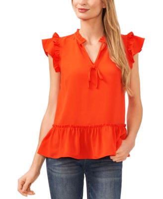 CeCe - Women's Ruffle-Sleeve Tied V-Neck Peplum Top