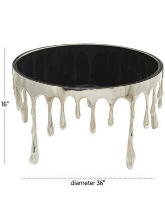 Aluminum Drip Coffee Table with Melting Designed Legs and Shaded Glass Top, 36" x 36" x 16"