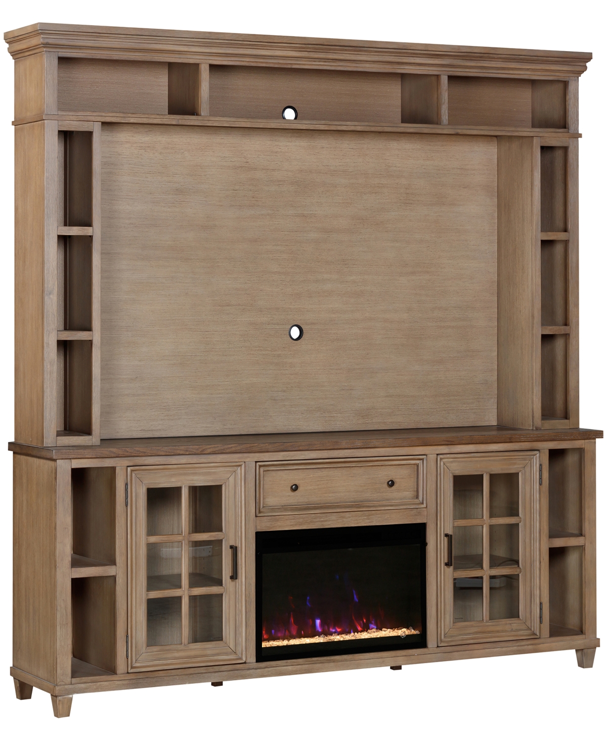 Shop Macy's 84" Dawnwood 3pc Tv Console Set (84" Console, Hutch And Fireplace) In White