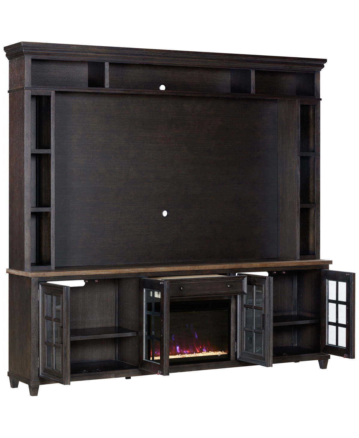 Macy's 96" Dawnwood 3pc Tv Console Set (96" Console, Hutch And Fireplace) In Espresso