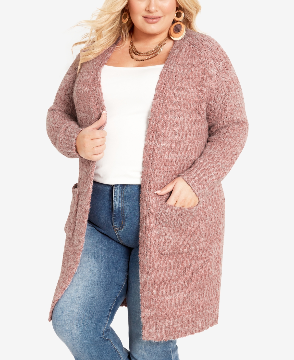 Avenue Plus Size Amelia Cardigan Sweater In Blush